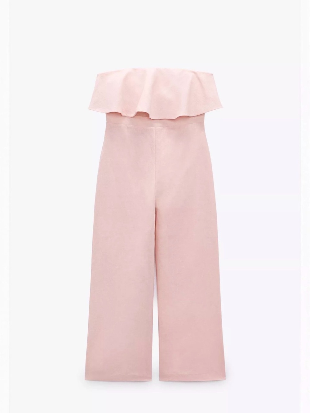 Zara Women’s Large NWT Pink Linen Blend Straight Neck Ruffled Jumpsuit